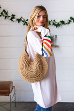 Load image into Gallery viewer, Tan Braided Straw Circle Lined Tote Bag