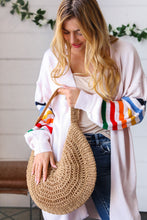 Load image into Gallery viewer, Tan Braided Straw Circle Lined Tote Bag