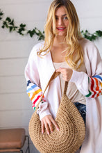 Load image into Gallery viewer, Tan Braided Straw Circle Lined Tote Bag