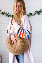 Load image into Gallery viewer, Tan Braided Straw Circle Lined Tote Bag