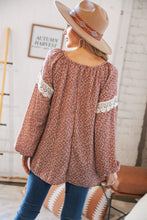 Load image into Gallery viewer, Mauve Small Floral Lace Front Tie Woven Blouse