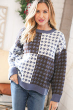 Load image into Gallery viewer, Blue & White Holiday Pattern Ribbed Knit Sweater