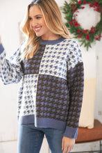 Load image into Gallery viewer, Blue & White Holiday Pattern Ribbed Knit Sweater