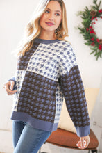 Load image into Gallery viewer, Blue & White Holiday Pattern Ribbed Knit Sweater