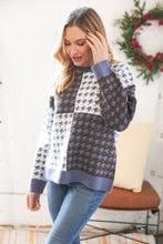 Load image into Gallery viewer, Blue & White Holiday Pattern Ribbed Knit Sweater