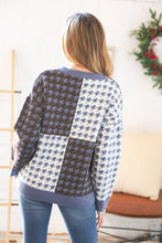 Load image into Gallery viewer, Blue & White Holiday Pattern Ribbed Knit Sweater
