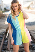 Load image into Gallery viewer, Denim Blue Ribbed Elastic Waist Pocketed Romper