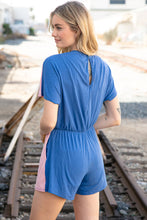 Load image into Gallery viewer, Denim Blue Ribbed Elastic Waist Pocketed Romper