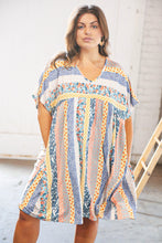 Load image into Gallery viewer, Multicolor Boho V Neck Tunic Dress with Pockets