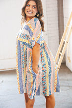 Load image into Gallery viewer, Multicolor Boho V Neck Tunic Dress with Pockets