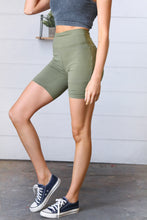 Load image into Gallery viewer, Olive Brushed Wide Waistband Yoga/Biker Shorts