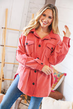 Load image into Gallery viewer, Ash Rose Fleece Flap Button Elbow Patch Pocketed Shacket