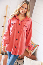 Load image into Gallery viewer, Ash Rose Fleece Flap Button Elbow Patch Pocketed Shacket