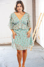 Load image into Gallery viewer, Teal Chiffon Ruffle V Neck Back Tie Lined Dress