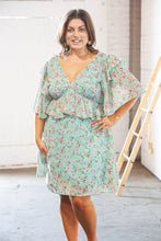 Load image into Gallery viewer, Teal Chiffon Ruffle V Neck Back Tie Lined Dress