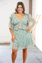 Load image into Gallery viewer, Teal Chiffon Ruffle V Neck Back Tie Lined Dress