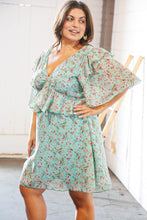 Load image into Gallery viewer, Teal Chiffon Ruffle V Neck Back Tie Lined Dress