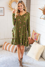 Load image into Gallery viewer, Olive Placard Yoke Ruffle Hem Pocketed Fit & Flare Dress