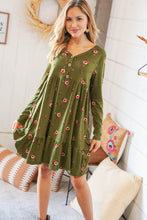 Load image into Gallery viewer, Olive Placard Yoke Ruffle Hem Pocketed Fit & Flare Dress