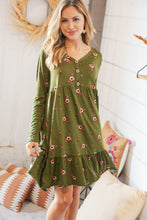 Load image into Gallery viewer, Olive Placard Yoke Ruffle Hem Pocketed Fit & Flare Dress