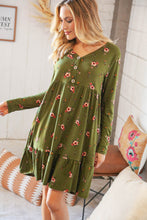 Load image into Gallery viewer, Olive Placard Yoke Ruffle Hem Pocketed Fit & Flare Dress