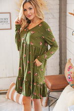 Load image into Gallery viewer, Olive Placard Yoke Ruffle Hem Pocketed Fit & Flare Dress