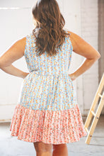 Load image into Gallery viewer, Blue & Pink Vertical Floral Tie Knot Shoulder Tiered Dress