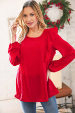 Load image into Gallery viewer, Christmas Red Crepe Ruffle Back Keyhole Blouse