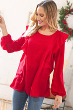 Load image into Gallery viewer, Christmas Red Crepe Ruffle Back Keyhole Blouse