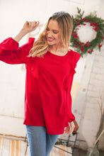 Load image into Gallery viewer, Christmas Red Crepe Ruffle Back Keyhole Blouse