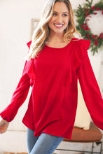 Load image into Gallery viewer, Christmas Red Crepe Ruffle Back Keyhole Blouse