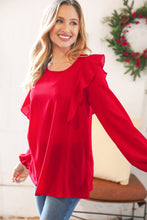 Load image into Gallery viewer, Christmas Red Crepe Ruffle Back Keyhole Blouse