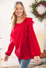 Load image into Gallery viewer, Christmas Red Crepe Ruffle Back Keyhole Blouse