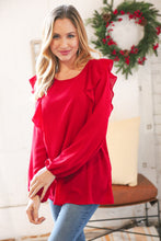 Load image into Gallery viewer, Christmas Red Crepe Ruffle Back Keyhole Blouse