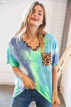 Load image into Gallery viewer, Cobalt Green Tie Dye Leopard V Neck Terry Top