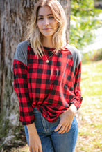 Load image into Gallery viewer, Plaid and Grey Hi-Lo Three Quarter Sleeve Top
