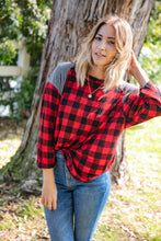 Load image into Gallery viewer, Plaid and Grey Hi-Lo Three Quarter Sleeve Top