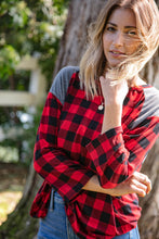 Load image into Gallery viewer, Plaid and Grey Hi-Lo Three Quarter Sleeve Top