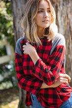 Load image into Gallery viewer, Plaid and Grey Hi-Lo Three Quarter Sleeve Top