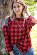 Load image into Gallery viewer, Plaid and Grey Hi-Lo Three Quarter Sleeve Top