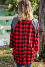 Load image into Gallery viewer, Plaid and Grey Hi-Lo Three Quarter Sleeve Top