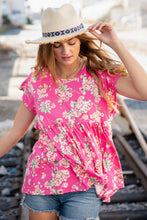 Load image into Gallery viewer, Pink Floral Ruffle Short Sleeve Baby Doll Top
