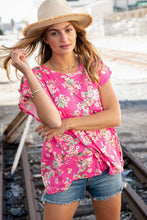 Load image into Gallery viewer, Pink Floral Ruffle Short Sleeve Baby Doll Top