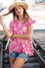 Load image into Gallery viewer, Pink Floral Ruffle Short Sleeve Baby Doll Top