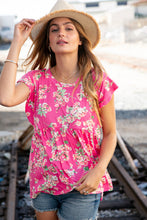Load image into Gallery viewer, Pink Floral Ruffle Short Sleeve Baby Doll Top