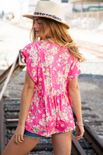 Load image into Gallery viewer, Pink Floral Ruffle Short Sleeve Baby Doll Top