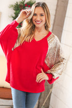 Load image into Gallery viewer, Christmas Red & Gold Crinkle Foil Hacci Dolman Top