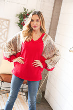 Load image into Gallery viewer, Christmas Red & Gold Crinkle Foil Hacci Dolman Top