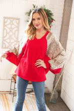 Load image into Gallery viewer, Christmas Red & Gold Crinkle Foil Hacci Dolman Top