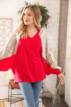Load image into Gallery viewer, Christmas Red & Gold Crinkle Foil Hacci Dolman Top
